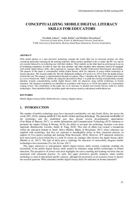 (PDF) Conceptualizing Mobile Digital Literacy Skills for Educators