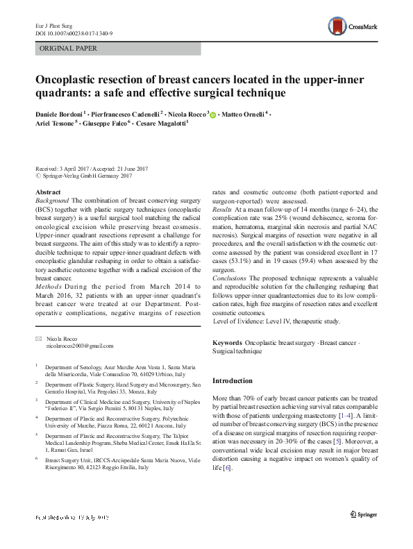 (PDF) Oncoplastic resection of breast cancers located in the upper ...