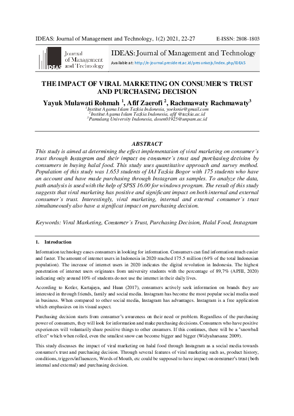 (PDF) The impact of viral marketing on consumer’s trust and purchasing ...