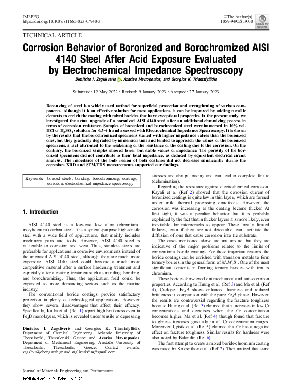 (PDF) Corrosion Behavior of Boronized and Borochromized AISI 4140 Steel ...