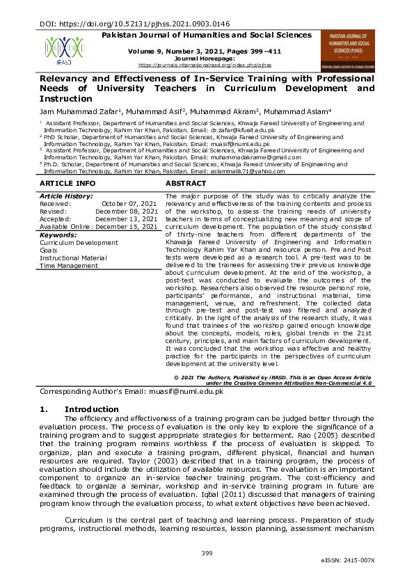 (PDF) Relevancy and Effectiveness of In-Service Training with ...