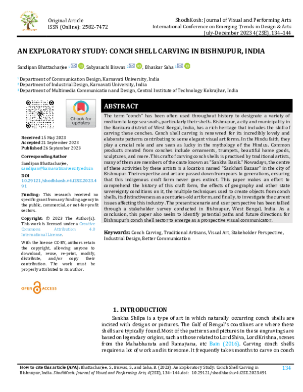 (PDF) AN EXPLORATORY STUDY: CONCH SHELL CARVING IN BISHNUPUR, INDIA