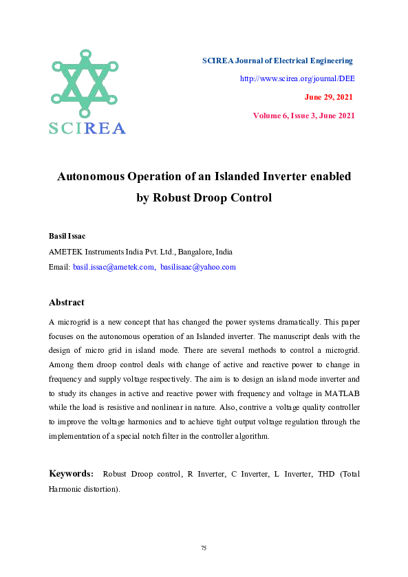 (PDF) Autonomous Operation of an Islanded Inverter enabled by Robust ...
