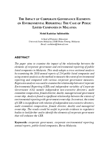 (PDF) The impact of corporate governance elements on environmental ...