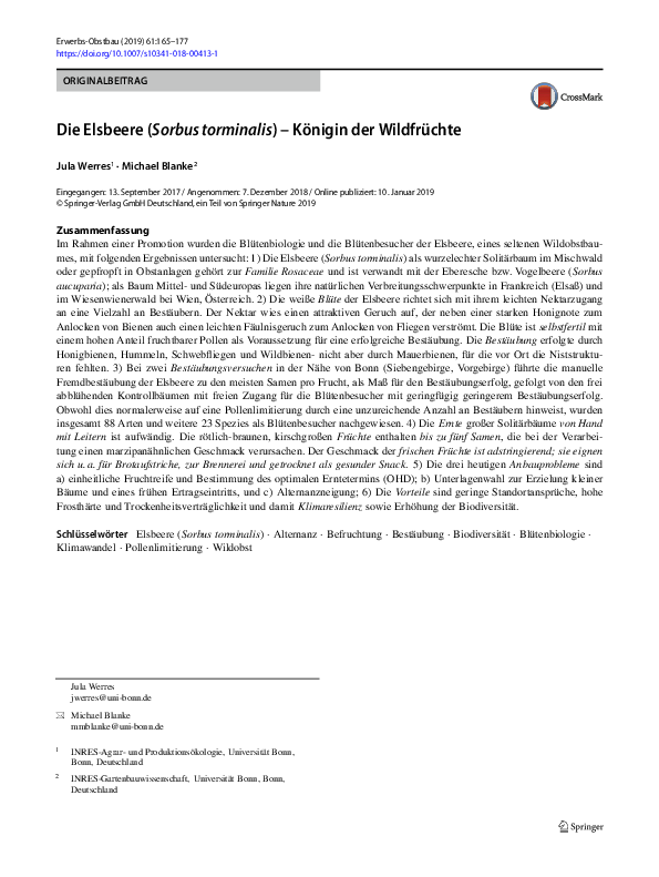 (PDF) Die Elsbeere (Sorbus torminalis) – Königin der Wildfrüchte