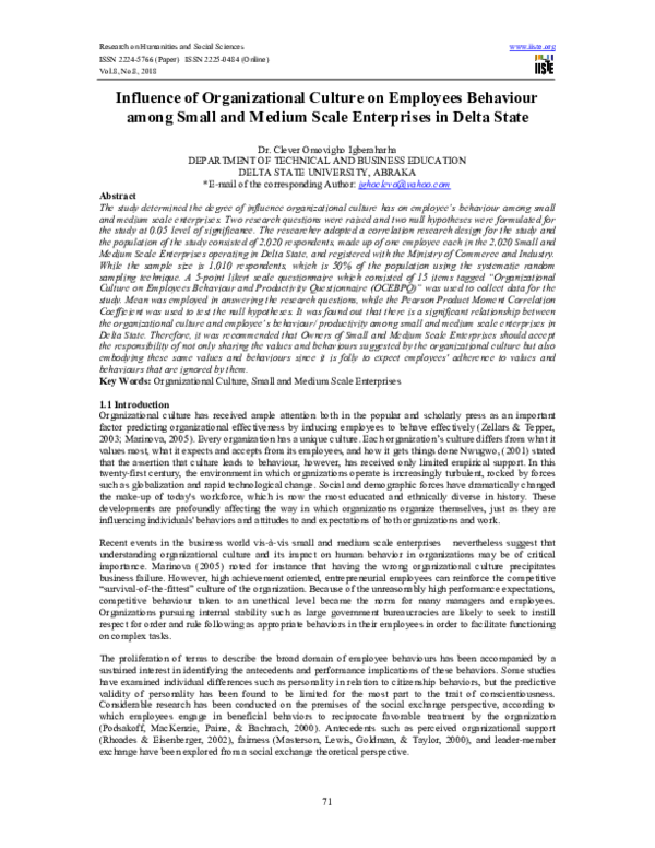 (PDF) Influence of Organizational Culture on Employees Behaviour among ...