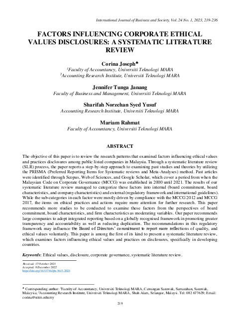 (PDF) Factors Influencing Corporate Ethical Values Disclosures: A ...