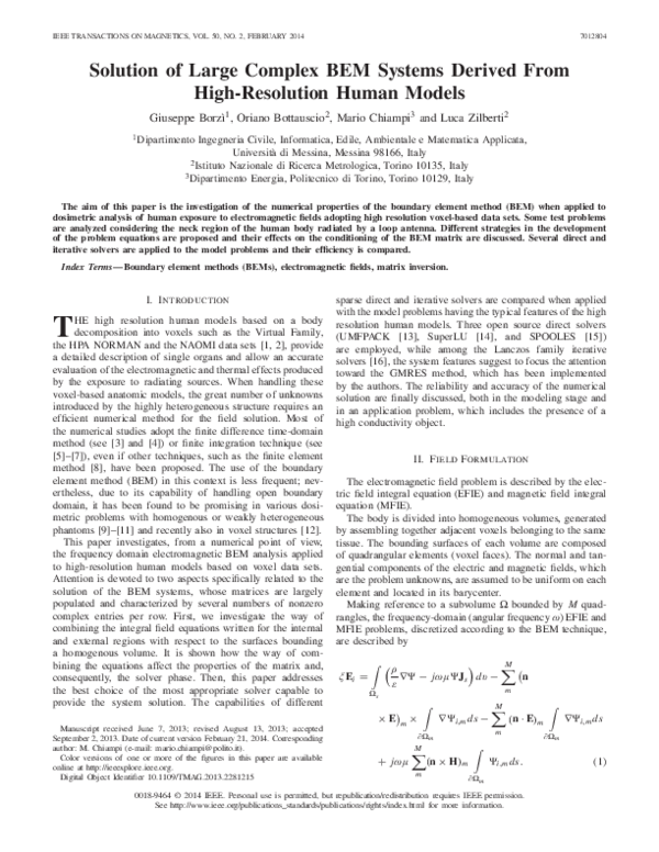 (PDF) Solution of Large Complex BEM Systems Derived From High ...