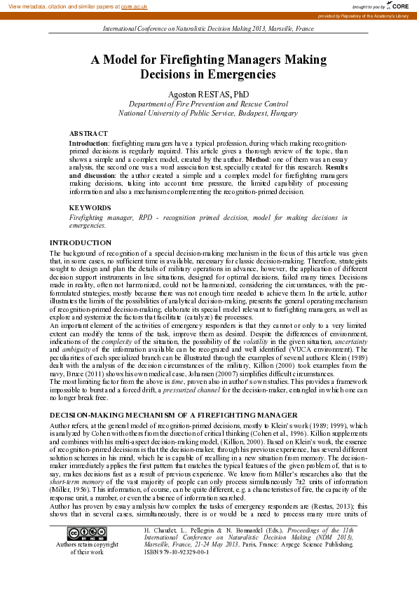 (PDF) A Model for Firefighting Managers Making Decisions in Emergencies