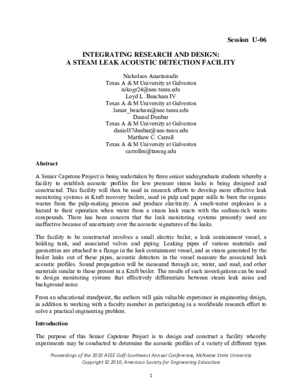 (PDF) Integrating Research and Design: A Steam Leak Acoustic Detection ...