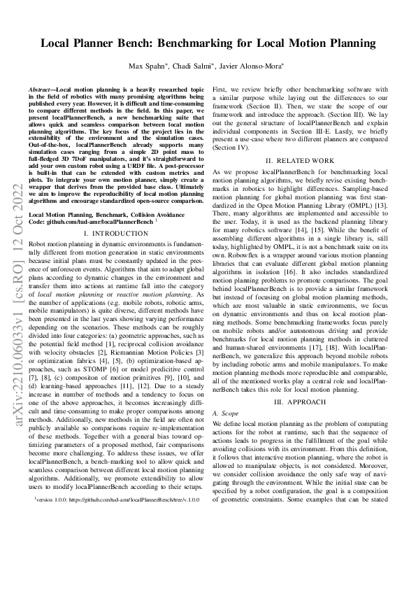 (PDF) Local Planner Bench: Benchmarking for Local Motion Planning