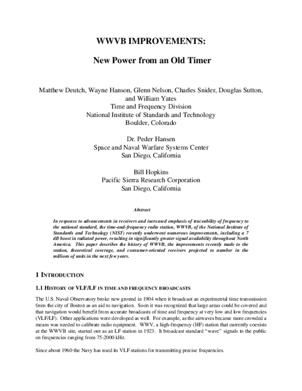 (PDF) WWVB IMPROVEMENTS: New Power from an Old Timer