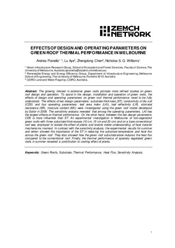 (PDF) Effects of design and operating parameters on green roof thermal ...