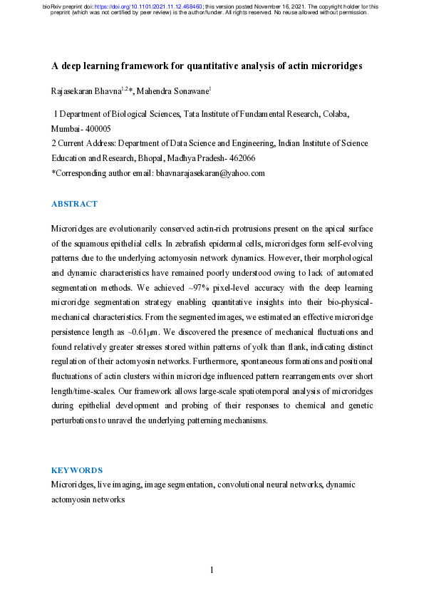 (PDF) A deep learning framework for quantitative analysis of actin ...