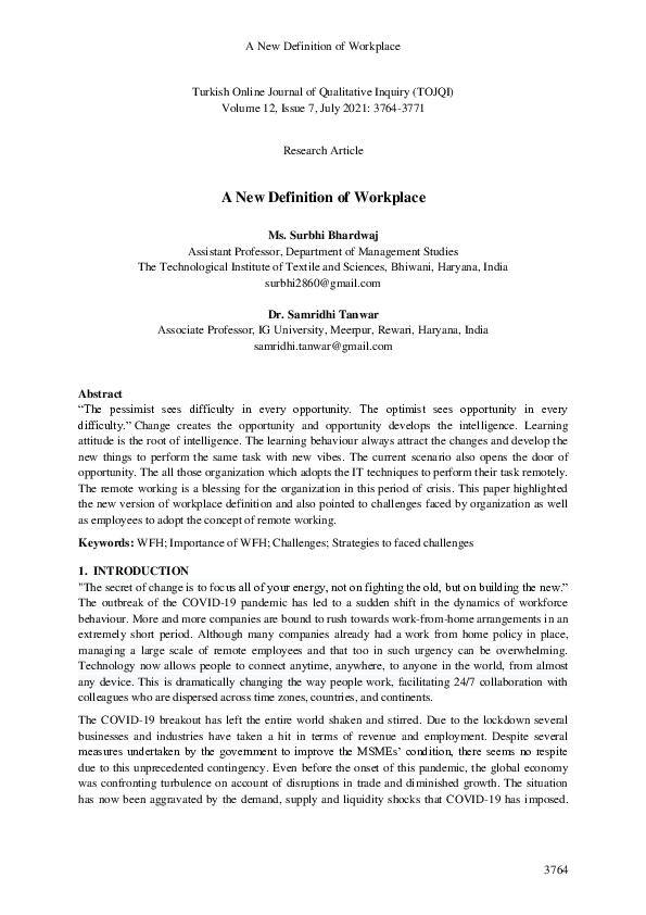 (PDF) A New Definition of Workplace