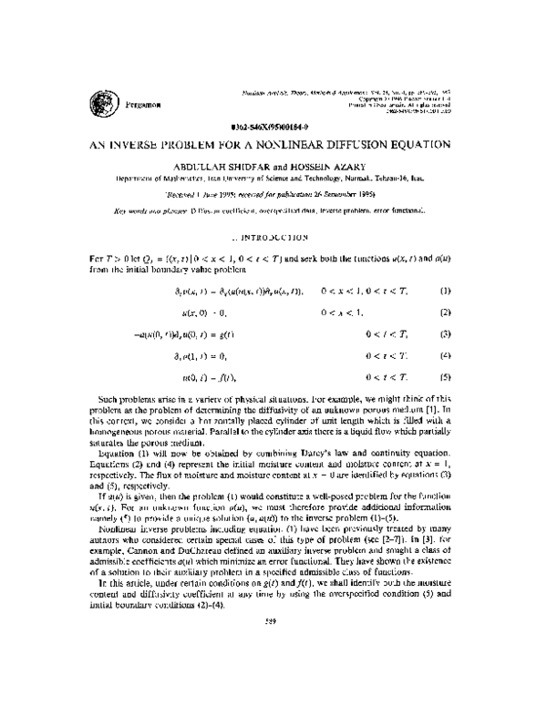 (PDF) An inverse problem for a nonlinear diffusion equation with time ...