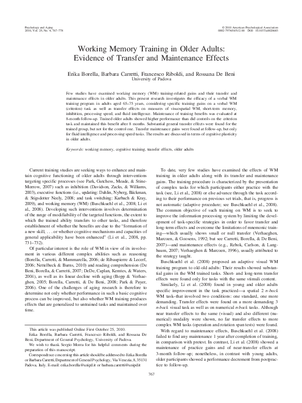 (PDF) Working memory training in older adults: Evidence of transfer and ...