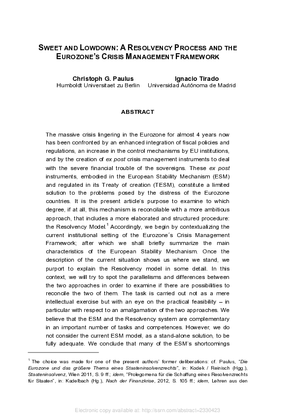 (PDF) Sweet and Lowdown: A Resolvency Process and the Eurozonees Crisis ...
