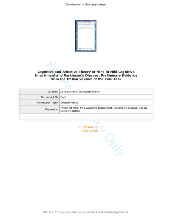 (PDF) Cognitive and Affective Theory of Mind in Mild Cognitive ...