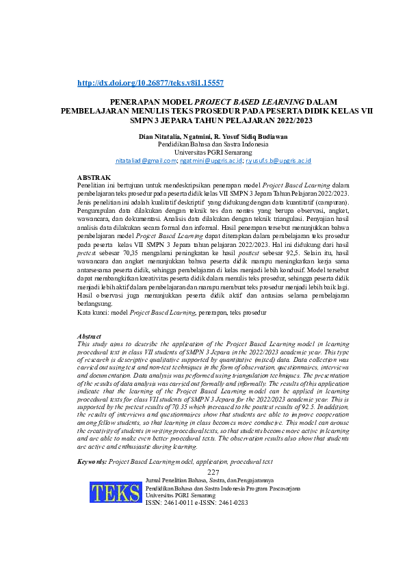 (PDF) Penerapan Model Project Based Learning dalam Pembelajaran Menulis ...