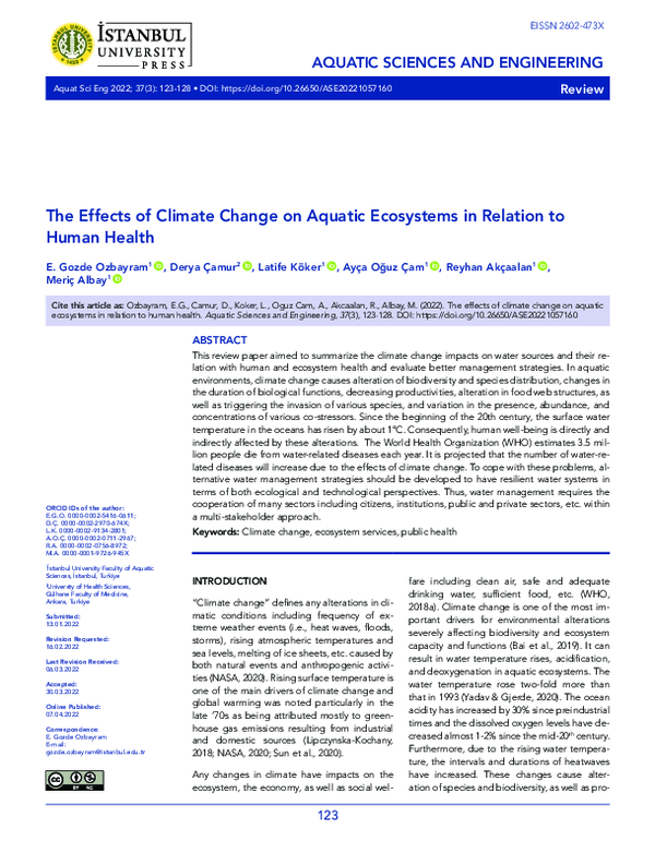 (PDF) The Effects of Climate Change on Aquatic Ecosystems in Relation ...