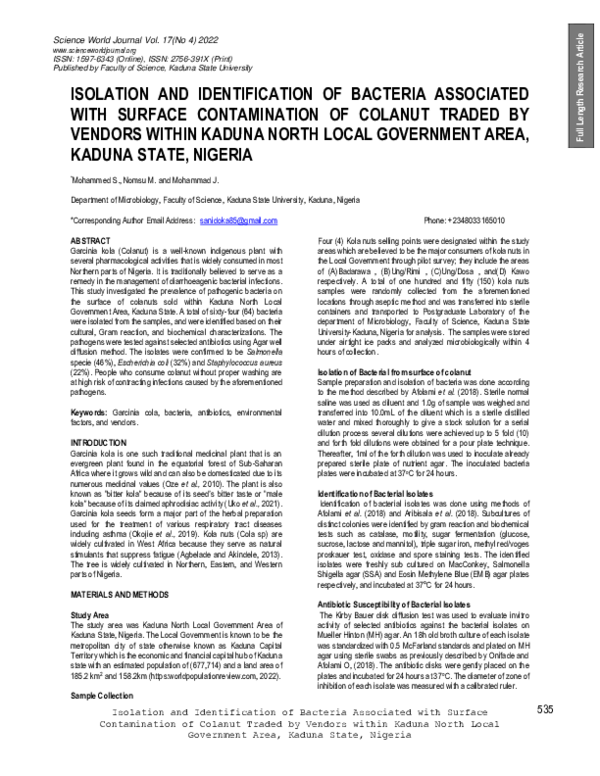 (PDF) ISOLATION AND IDENTIFICATION OF BACTERIA ASSOCIATED WITH SURFACE ...