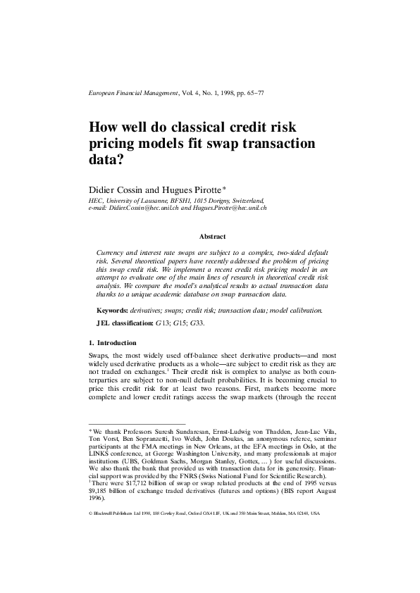 (PDF) How well do classical credit risk pricing models fit swap ...