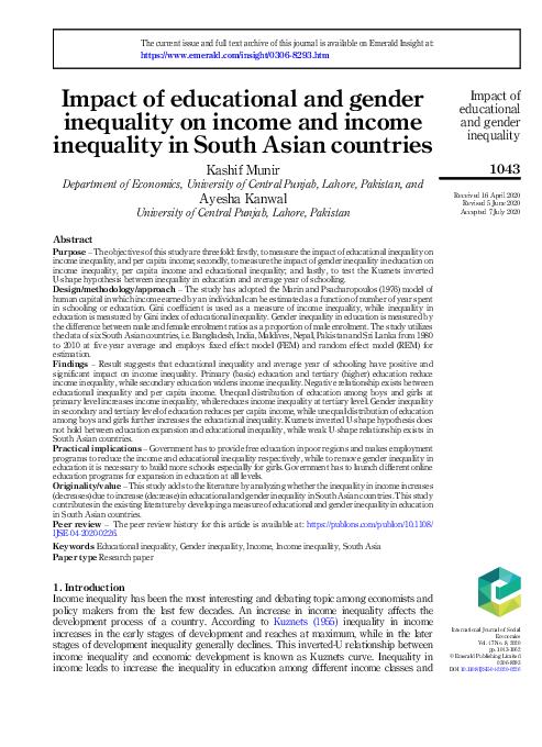 (PDF) Impact of educational and gender inequality on income and income ...