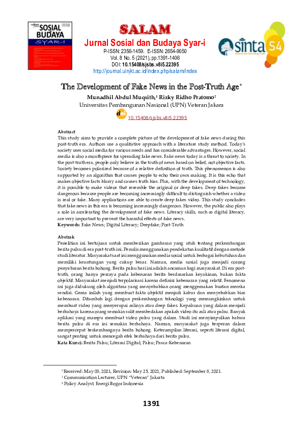 (PDF) The Development of Fake News in the Post-Truth Age