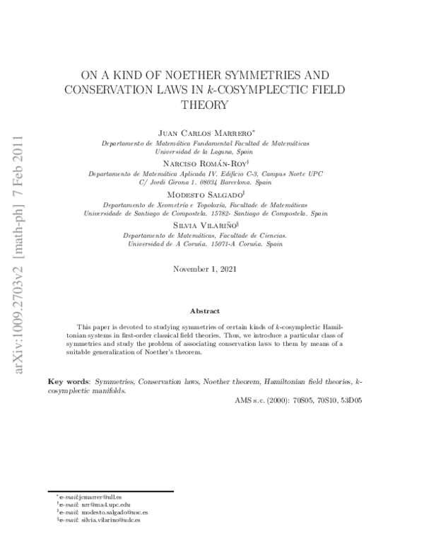 (PDF) On a kind of Noether symmetries and conservation laws in k ...