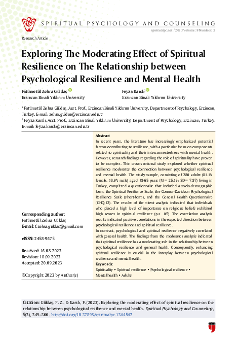 (PDF) Exploring The Moderating Effect of Spiritual Resilience on The ...