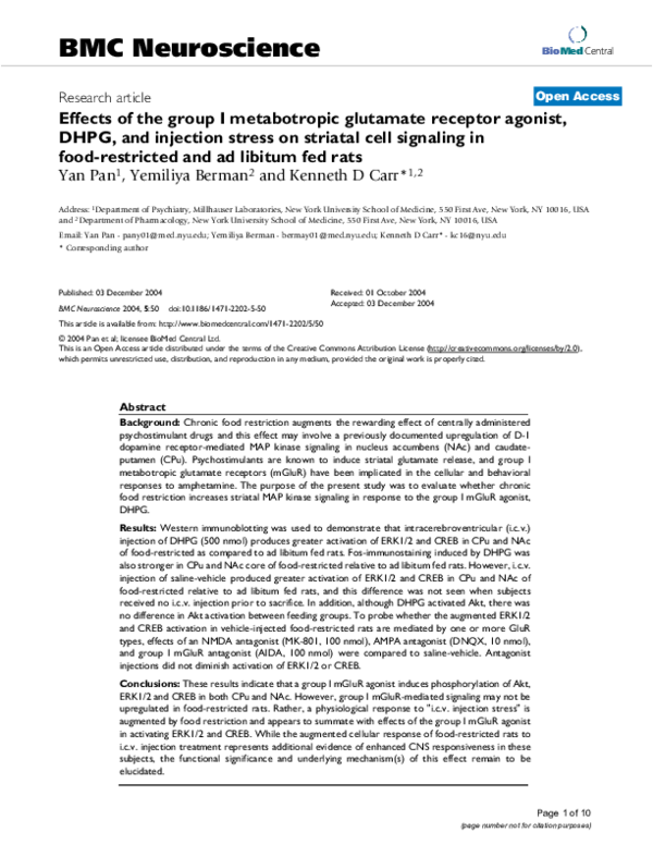 (PDF) Effects of group I metabotropic glutamate receptor antagonists on ...