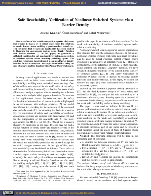(PDF) Safe Reachability Verification of Nonlinear Switched Systems via ...