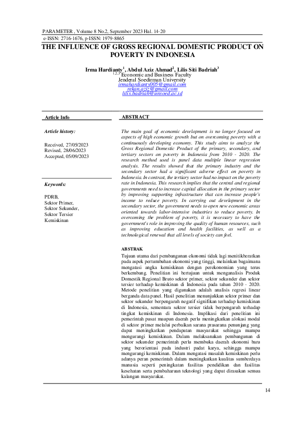 (PDF) The Influence of Gross Regional Domestic Product on Poverty in ...
