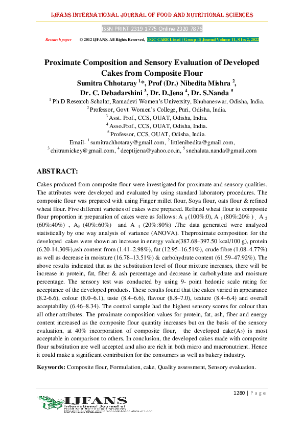 (PDF) Proximate Composition and Sensory Evaluation of Developed Cakes ...