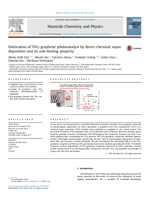 (PDF) Fabrication of TiO 2 graphene photocatalyst by direct chemical
