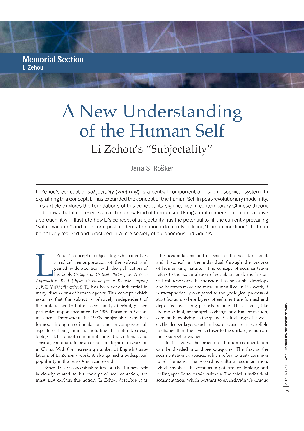 (PDF) A New Understanding of the Human Self Li Zehou’s “Subjectality”