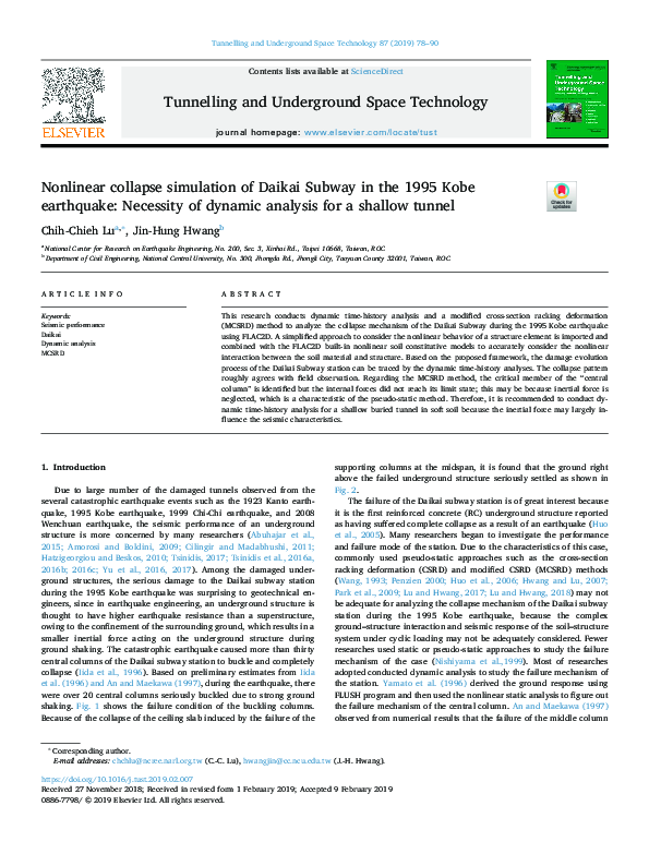 (PDF) Nonlinear collapse simulation of Daikai Subway in the 1995 Kobe ...