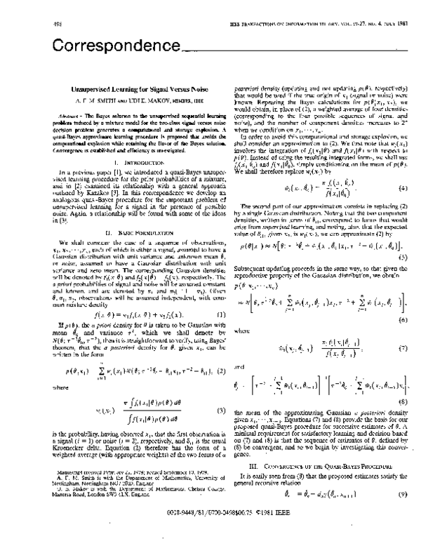 (PDF) Unsupervised learning for signal versus noise (Corresp.)