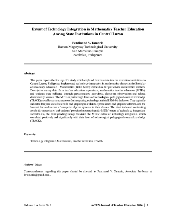 (PDF) Extent of Technology Integration in Mathematics Teacher Education ...