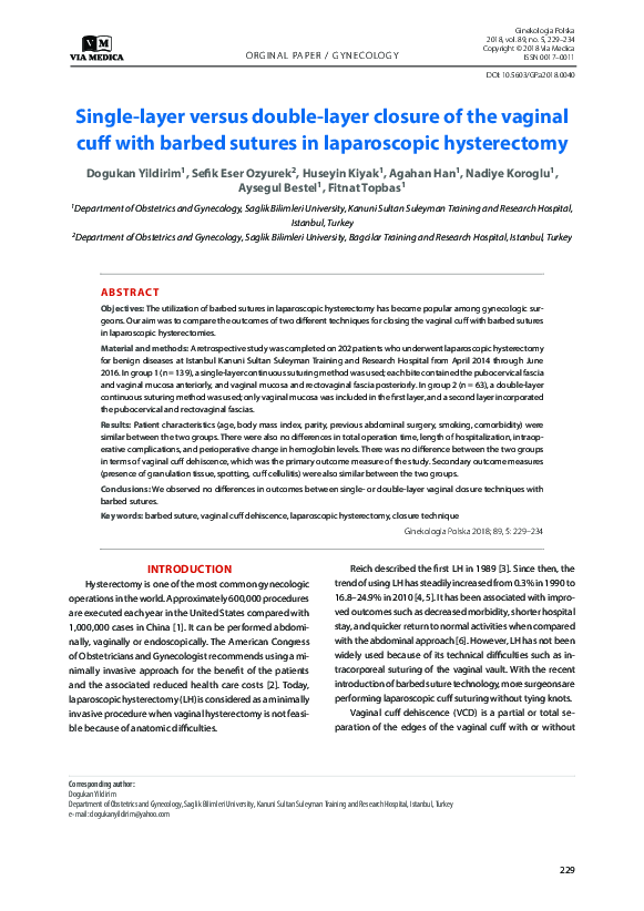 (PDF) Single-layer versus double-layer closure of the vaginal cuff with ...