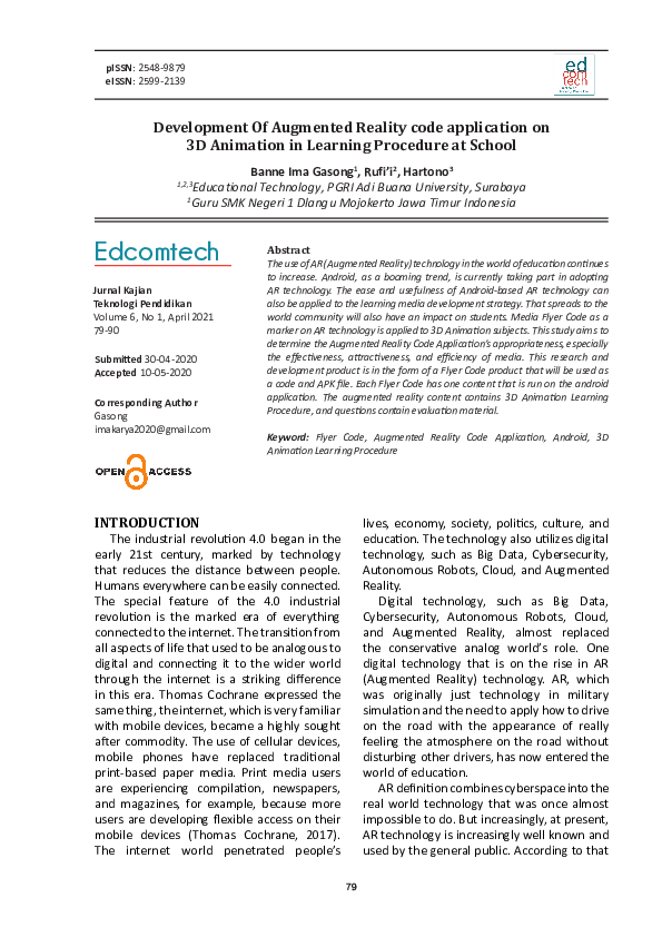 (PDF) Development of Augmented Reality Code Application on 3D Animation ...