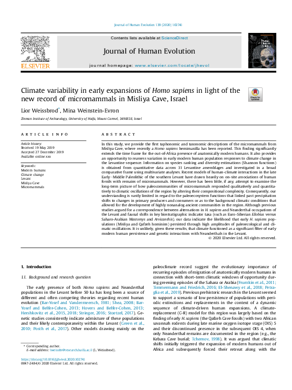 (PDF) Climate variability in early expansions of Homo sapiens in light ...
