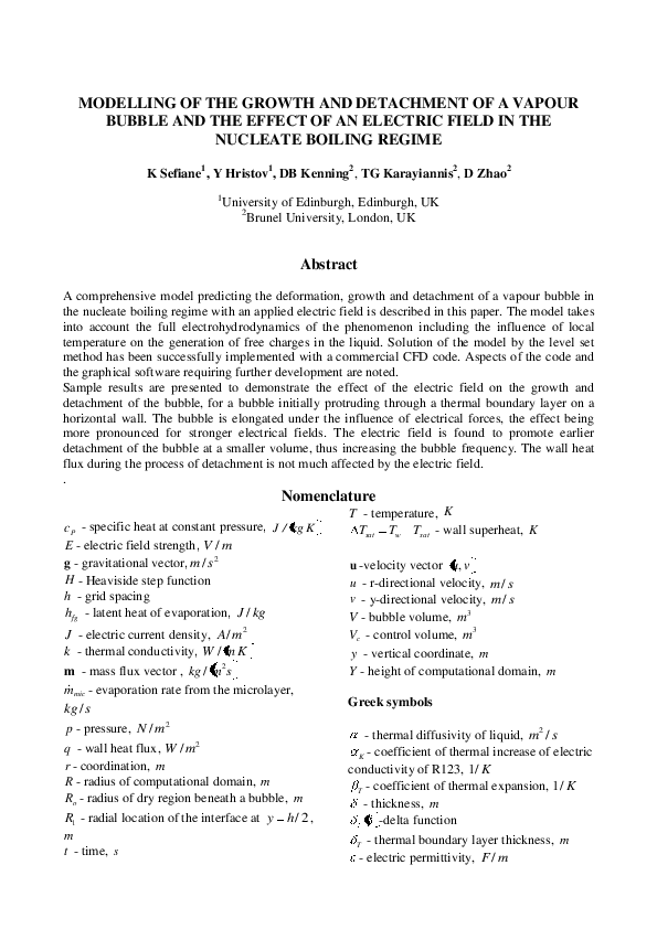 (PDF) Modelling of the Growth and Detachment of a Vapour Bubble and the ...