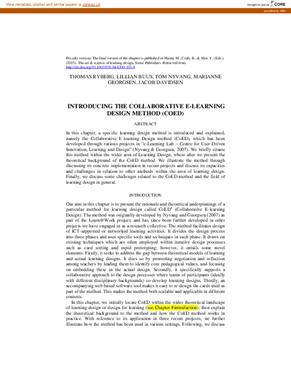 (PDF) Introducing the Collaborative E-Learning Design Method (Coed)