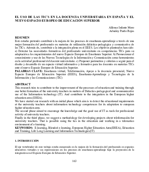 (PDF) El uso de las tic´s en la docencia universitaria en España y el ...
