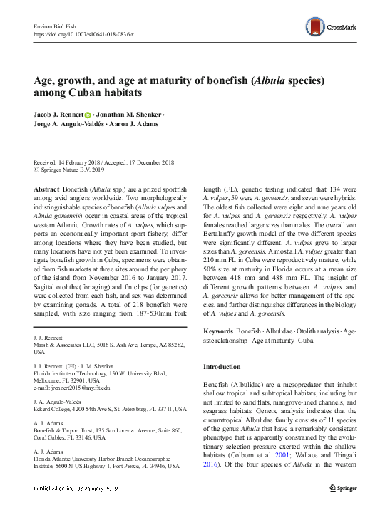 (PDF) Age, growth, and age at maturity of bonefish (Albula species ...