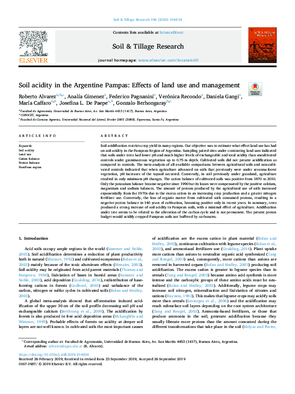 (PDF) Soil acidity in the Argentine Pampas: Effects of land use and ...