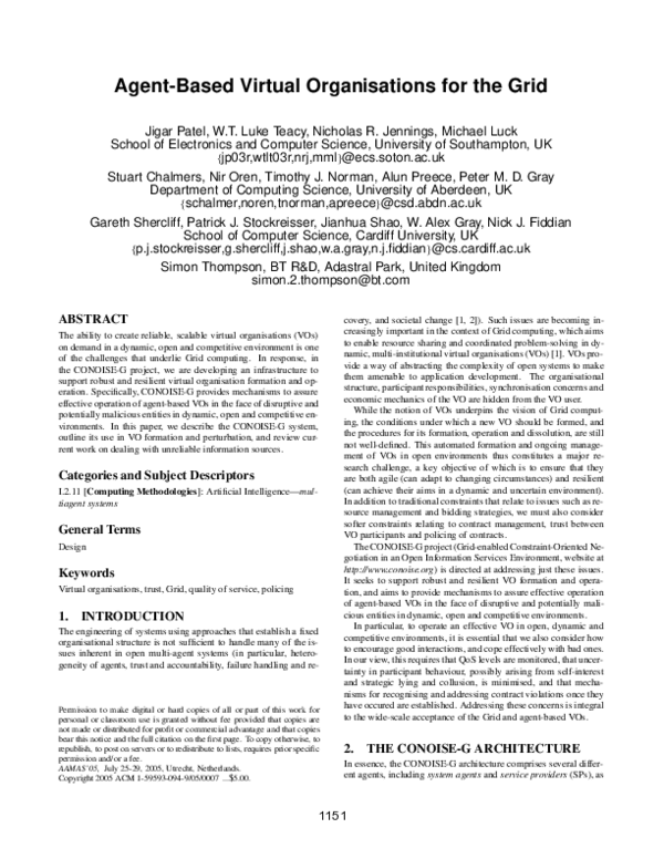 (PDF) Agent-based virtual organisations for the Grid