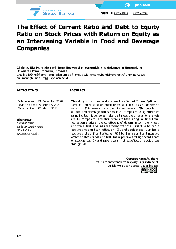 (PDF) The Effect of Current Ratio and Debt to Equity Ratio on Stock ...